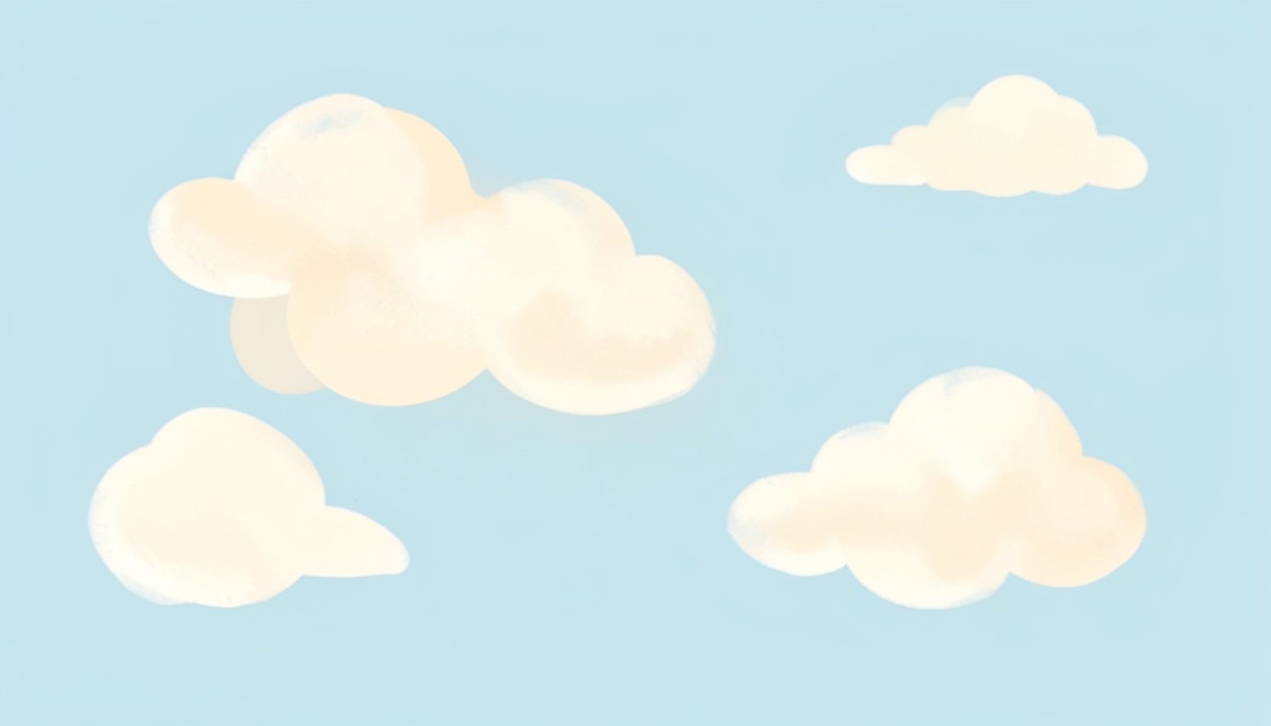 A soft pastel illustration of fluffy cloud shapes against a pale blue sky, gentle and childlike, with warm cream highlights